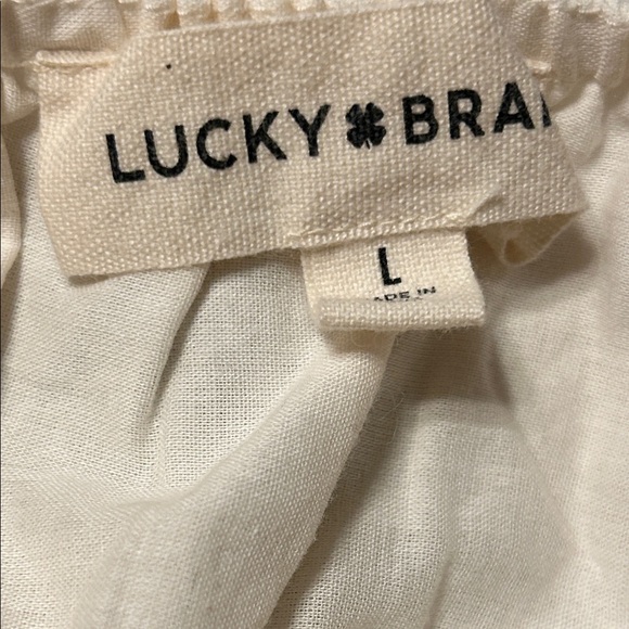 🐞LUCKY BRAND Light Cream Eyelet Midi Dress with Smocked Back size L GUC - Picture 9 of 16